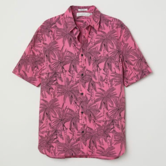 H&M Other - H&M L.O.G.G. Pink Button Down Palm Tree Shirt - L